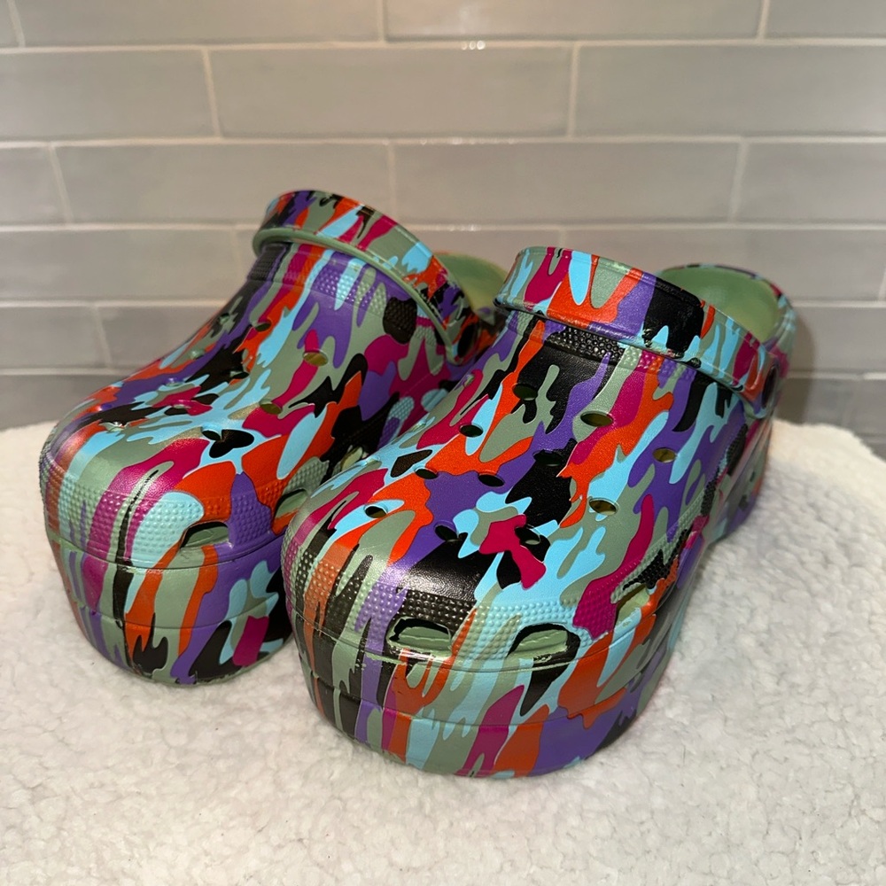 Multicolor Camo Platform Clogs - Picture 3 of 7